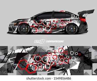 Race Car Wrap Decal Designs. Abstract Racing And Sport Background For Car Livery Or Daily Use Car Vinyl Sticker. Full Vector Eps 10.