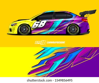 Race Car Wrap Decal Designs. Abstract Racing And Sport Background For Car Livery Or Daily Use Car Vinyl Sticker. Full Vector Eps 10.