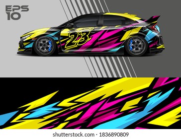 Race car wrap decal graphic design. Abstract stripe racing background designs for wrap cargo van, race car, pickup truck, adventure vehicle. Eps 10