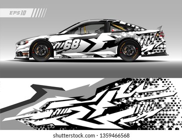 Race car wrap design vector. Graphic abstract stripe racing background kit designs for wrap vehicle, race car, rally, adventure and livery
