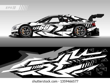 Race car wrap design vector. Graphic abstract stripe racing background kit designs for wrap vehicle, race car, rally, adventure and livery
