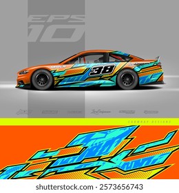 Race car wrap design vector. Graphic abstract stripe racing background kit designs for wrap vehicle, race car, rally, adventure and livery