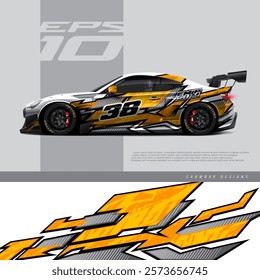 Race car wrap design vector. Graphic abstract stripe racing background kit designs for wrap vehicle, race car, rally, adventure and livery