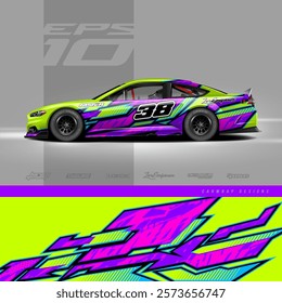 Race car wrap design vector. Graphic abstract stripe racing background kit designs for wrap vehicle, race car, rally, adventure and livery