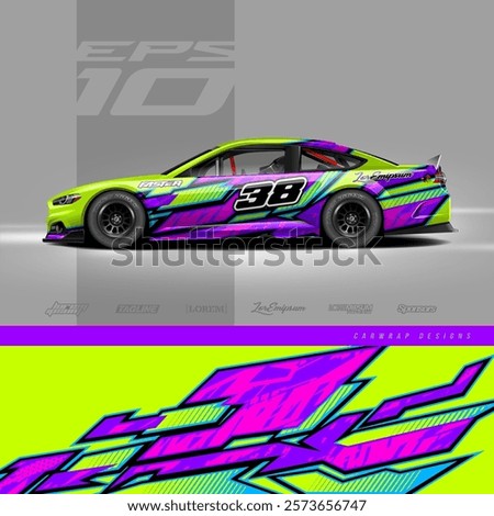 Race car wrap design vector. Graphic abstract stripe racing background kit designs for wrap vehicle, race car, rally, adventure and livery