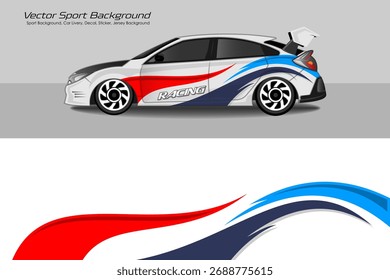 Design de envoltório de carro de corrida em vermelho e azul. Resumo de corridas e esporte fundo para a livery do carro. Vetor completo eps 10