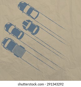 Race car for your text  in blue color stamp format on old paper
