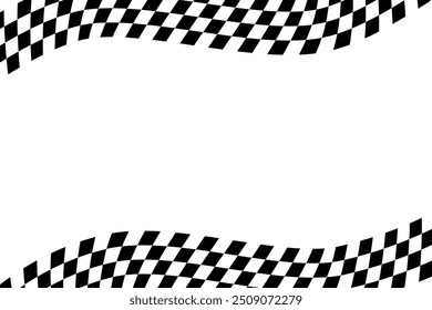 Hintergrund der Rassenprüfer-Flagge. Check-Rallye-Hintergrund beenden. Wellenförmiges Schachbrettmuster. Schachbrettgestell aus verdrilltem Gingham-Hippie. Vektorgrafik einzeln auf weißem Hintergrund.