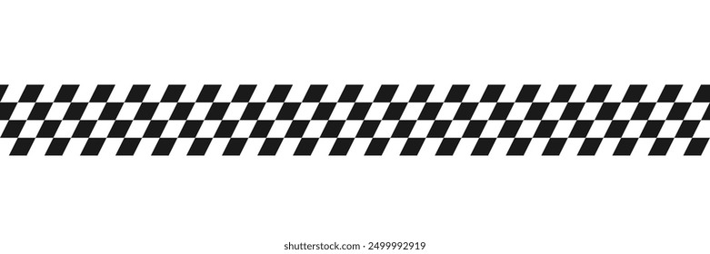 Race checker flag seamless pattern. Black and white rally texture. Checkerboard finish f1 design pattern. Inclined lines. Vector Illustration on white background.