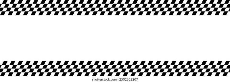 Race checker flag seamless pattern. Black and white rally texture. Checkerboard finish f1 design pattern. Inclined lines. Vector Illustration on white background.