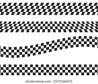 Race checker flag seamless pattern. Black and white rally texture. Checkerboard finish design pattern. Inclined lines. Vector Illustration on white background.