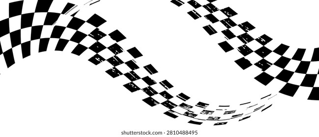Race checker flag seamless pattern. Black and white rally texture. Checkerboard finish f1 design pattern. Inclined lines. Vector Illustration on white background.