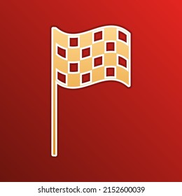 Race checkered flag sign. Golden gradient Icon with contours on redish Background. Illustration.