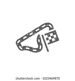 Race circuit icon in grunge texture. Vintage style vector illustration.