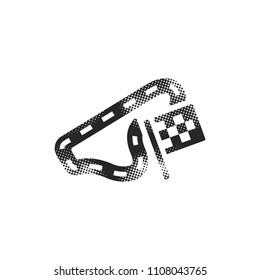 Race circuit icon in halftone style. Black and white monochrome vector illustration.