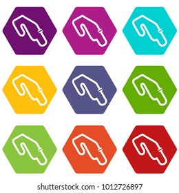 Race circuit icon set many color hexahedron isolated on white vector illustration