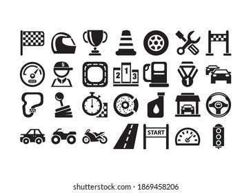 Race Course And Race Car Icon Set, Clip Art Isolated On White Background