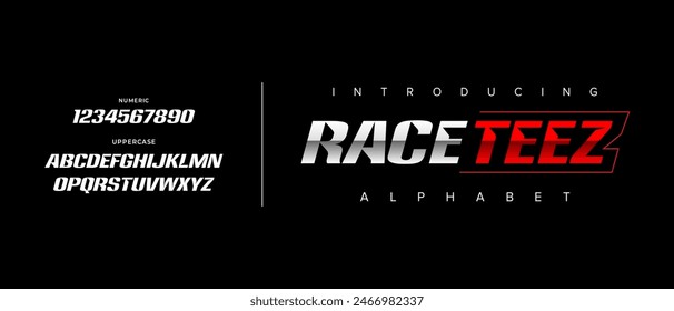 Race creative simple modern urban alphabet font. Digital abstract futuristic, logo, music, sport, minimal technology typography. Simple numeric vector illustration