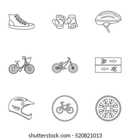 Race cycling icons set. Outline illustration of 9 race cycling vector icons for web