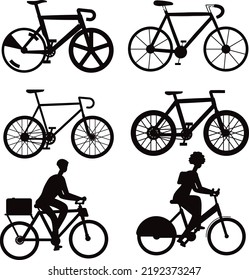 Race delivery retro modern Bicycle mountain vehicles set isolated Vector Silhouettes