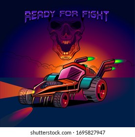 Race and destroy car, comic book retro style vector illustration. devil Car , high speed demolition car. Nitro engine. Turbo