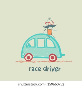 race driver sits on the machine