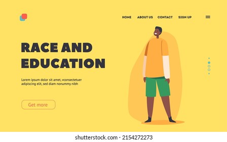 Race and Education Landing Page Template. Happy Little African Boy Wear Longsleeve and Shorts. Child Character Smiling. Happy Kid, Positivity, Happiness or Childhood. Cartoon Vector Illustration
