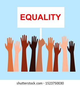  Race equality, tolerance. Vector illustration of a people's hands with different skin color together. Stop racism, equality banner