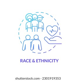 Race and ethnicity blue gradient concept icon. Patients equity for medical service. Healthcare system. Social determinant of health abstract idea thin line illustration. Isolated outline drawing