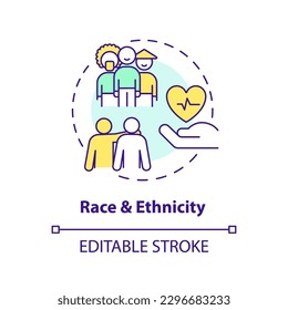 Race and ethnicity concept icon. Patients equity for medical service. Healthcare system. Social determinant of health abstract idea thin line illustration. Isolated outline drawing. Editable stroke