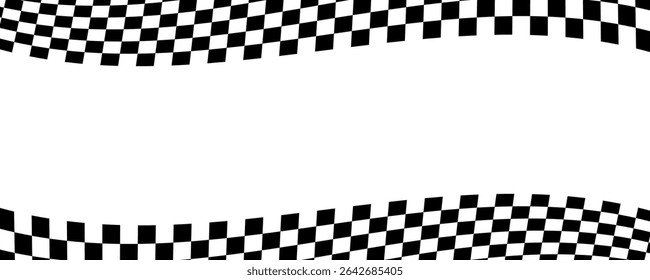 Race flag background. Car race checker finish line banner with black and white checkered pattern, car rally competition backdrop design. Vector illustration.