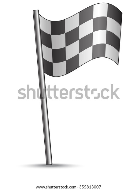Race flag, with black and white squares, in a\
comics style