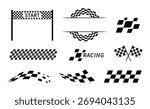 Race flag. Checkered flag. Racing stripes. Race motorsport graphics. Vector illustration