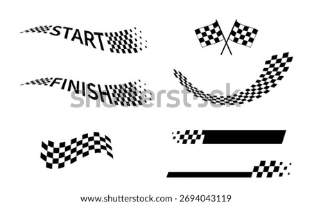 Race flag. Checkered flag. Racing stripes. Race motorsport graphics. Vector illustration