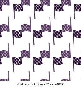 Race flag engraved seamless pattern. Vintage sport elements for drive in hand drawn style. Sketch texture for fabric, wallpaper, textile, print, title, wrapping paper. Vector illustration.