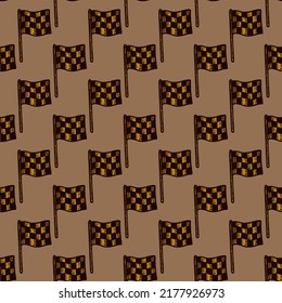 Race flag engraved seamless pattern. Vintage sport elements for drive in hand drawn style. Sketch texture for fabric, wallpaper, textile, print, title, wrapping paper. Vector illustration.
