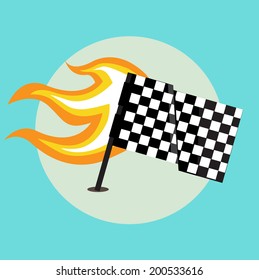 race flag with flame from the left side flat design