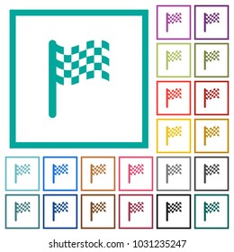 Race flag flat color icons with quadrant frames on white background