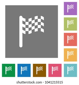 Race flag flat icons on simple color square backgrounds