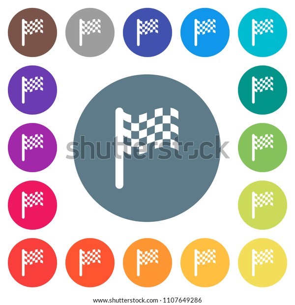 Race flag flat white icons\
on round color backgrounds. 17 background color variations are\
included.