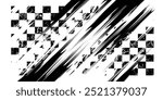 Race flag grunge background, car rally or motocross finish flag with vector checker pattern. Grunge race flag for car racing sport or bike speedway, motorsport