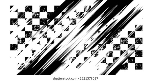 Race flag grunge background, car rally or motocross finish flag with vector checker pattern. Grunge race flag for car racing sport or bike speedway, motorsport