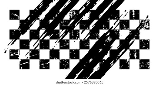 Race flag grunge background, car rally or motocross finish flag with vector checker pattern. Grunge race flag for car racing sport or bike speedway, motorsport