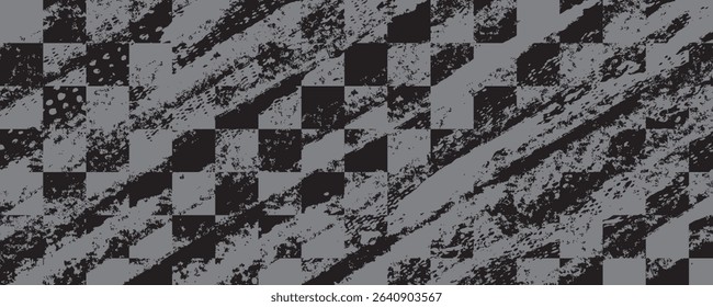 Race flag grunge background, car rally or motocross finish flag with vector checker pattern. Grunge race flag for car racing sport or bike speedway, motorsport