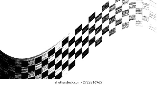 Bandeira de corrida fundo grunge, carro rally ou motocross terminar bandeira com padrão de verificador vetorial. Bandeira de corrida Grunge para esporte de corrida de carro ou pista de bicicleta, automobilismo