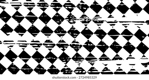 Bandeira de corrida fundo grunge, carro rally ou motocross terminar bandeira com padrão de verificador vetorial. Bandeira de corrida Grunge para esporte de corrida de carro ou pista de bicicleta, automobilismo

