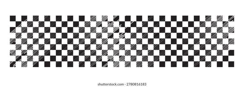 Race flag grunge background, car rally or motocross finish flag with vector checker pattern. Grunge race flag for car racing sport or bike speedway.eps10