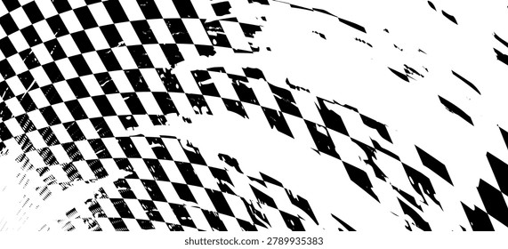 Race flag grunge background, car rally or motocross finish flag with vector checker pattern. Grunge race flag for car racing sport or bike speedway, motorsport
