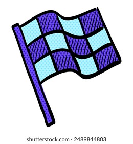 Race flag halftone icon hand drawn color vector illustration