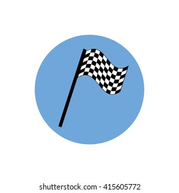 Race flag icon. Blue circle. Blue button